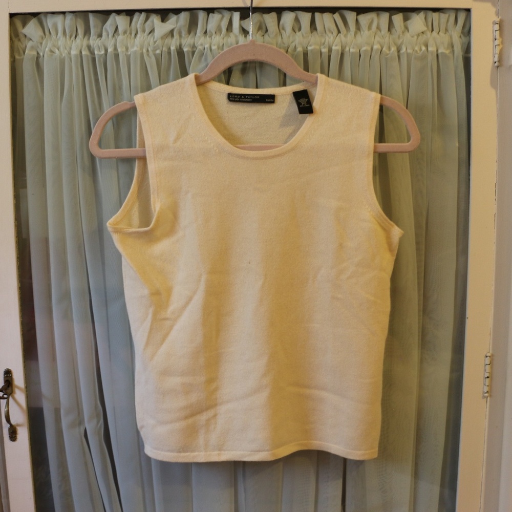 Lord and Taylor Creme 2 Ply Cashmere Tank
